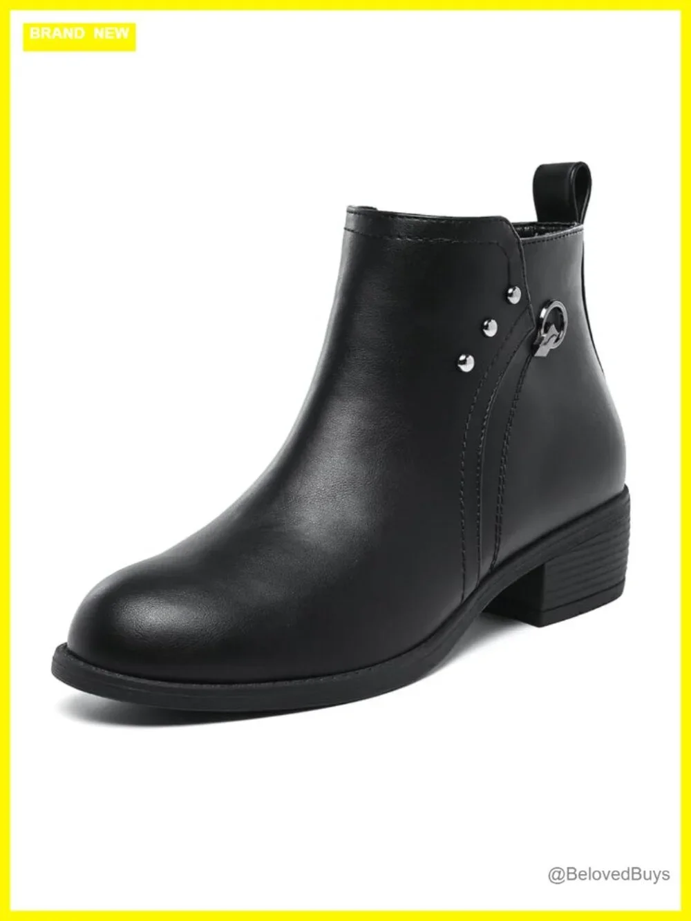Ankle Boots with Chunky Low Heel - Suede Booties, Side Zipper, Anti-Slip,